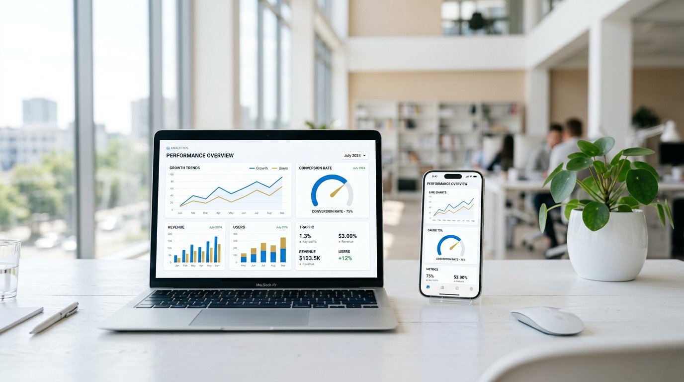 Software dashboard on laptop and phone